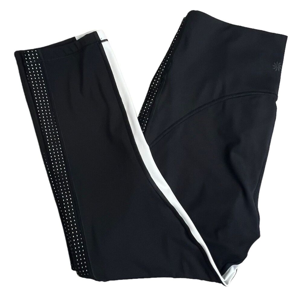 Athleta Womens Black White High Rise HIIT It Mesh Capri Leggings Medium